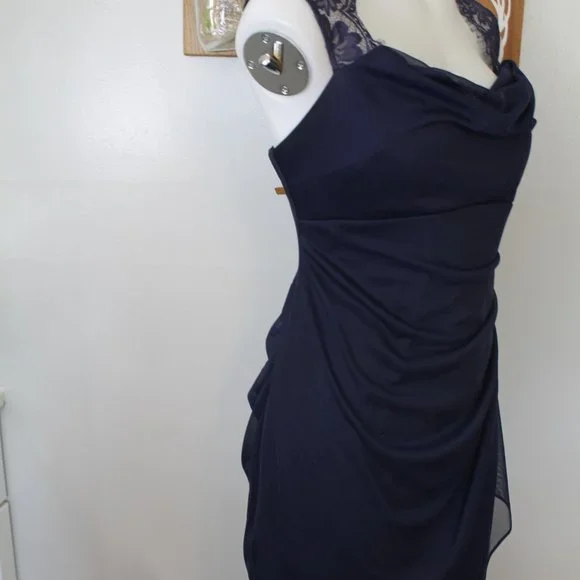 Scarlett Draped-Neck Lace Strap Chiffon Cocktail Dress - Picture 4 of 7